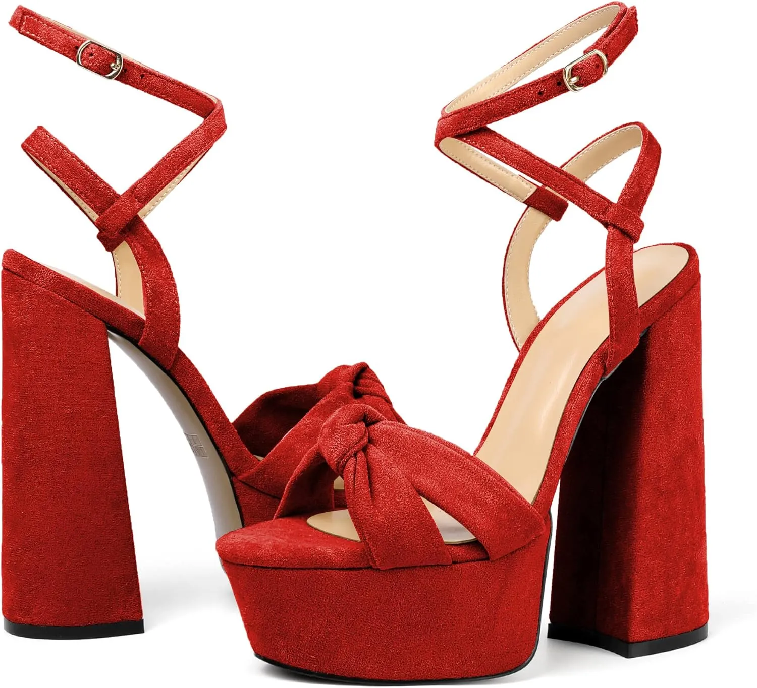 Soireelady Women's Platform Sandals Chunky High Heels Open Toe Crisscross Strap Heeled Sandals Dressy Heels for Party Evening and Nightclub