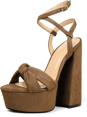 Soireelady Women's Platform Sandals Chunky High Heels Open Toe Crisscross Strap Heeled Sandals Dressy Heels for Party Evening and Nightclub
