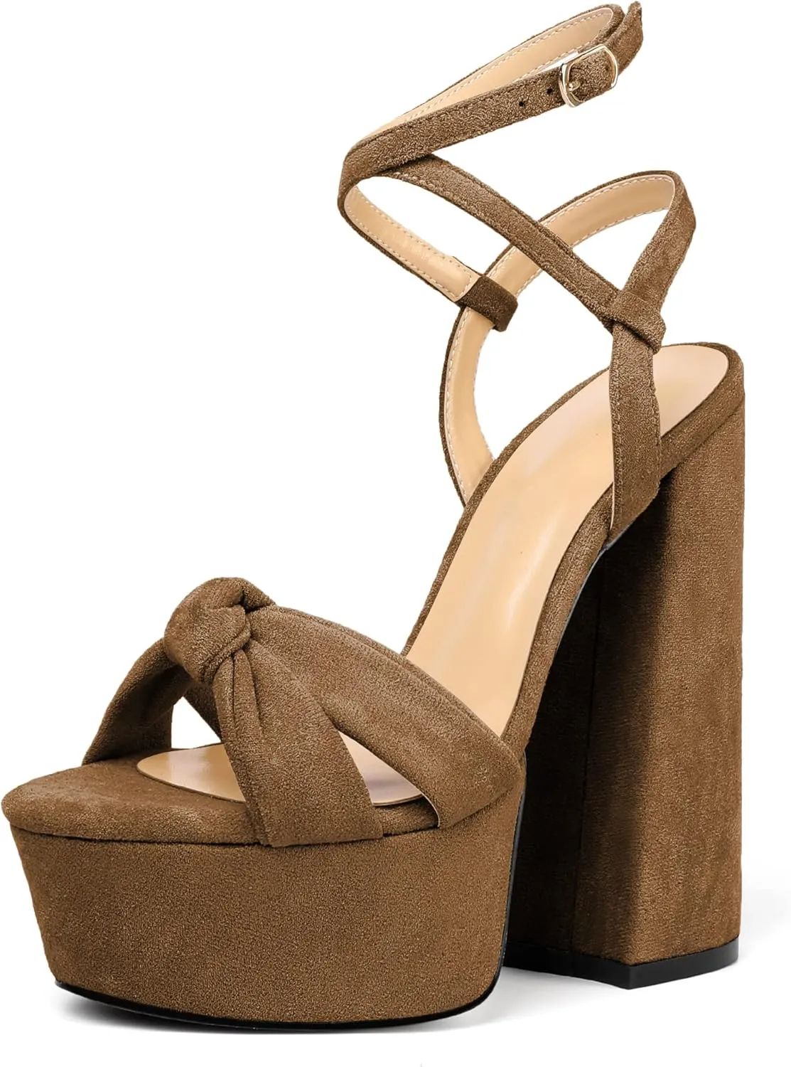 Soireelady Women's Platform Sandals Chunky High Heels Open Toe Crisscross Strap Heeled Sandals Dressy Heels for Party Evening and Nightclub