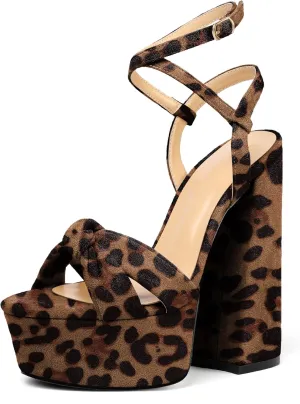 Soireelady Women's Platform Sandals Chunky High Heels Open Toe Crisscross Strap Heeled Sandals Dressy Heels for Party Evening and Nightclub