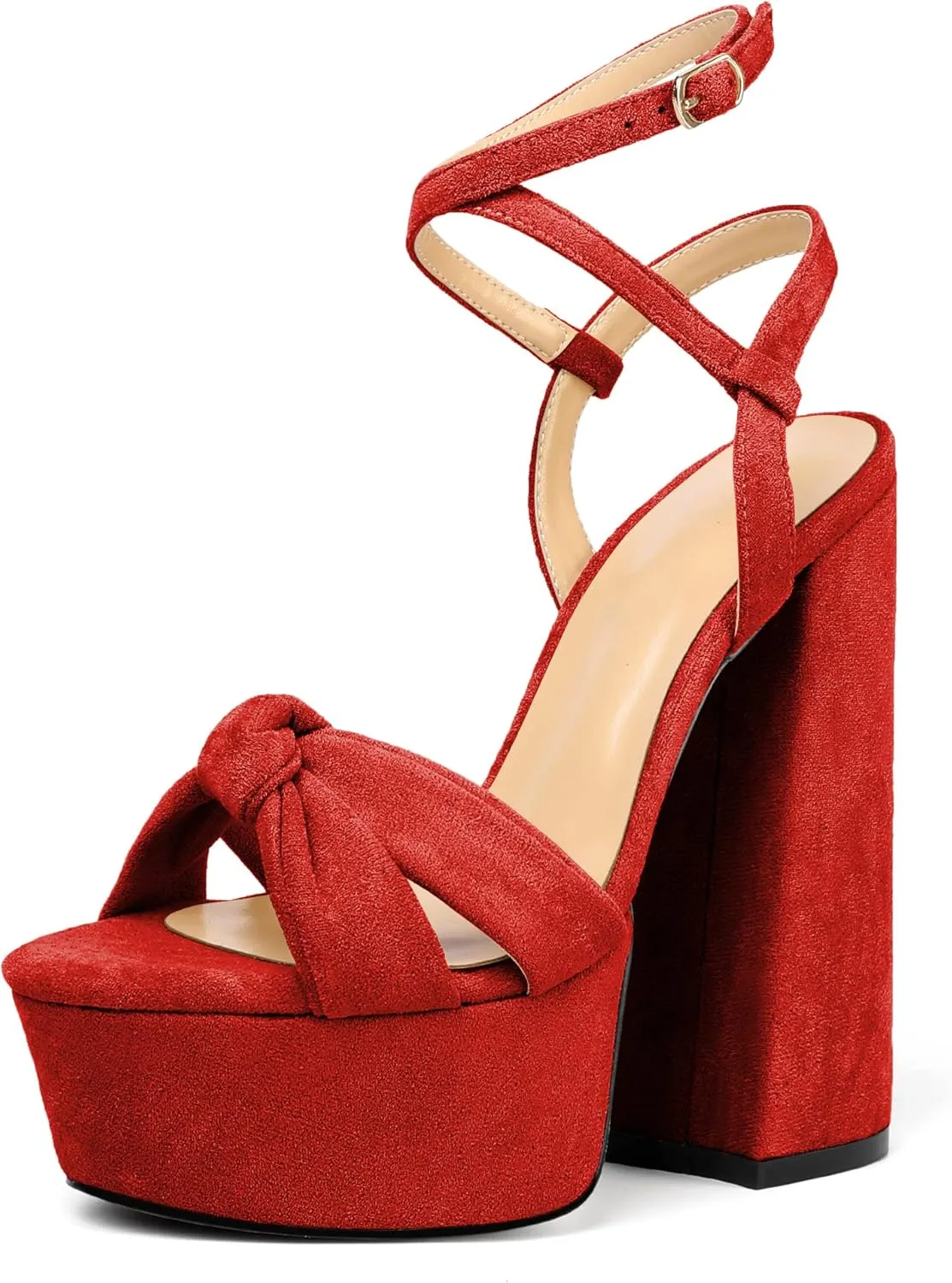 Soireelady Women's Platform Sandals Chunky High Heels Open Toe Crisscross Strap Heeled Sandals Dressy Heels for Party Evening and Nightclub