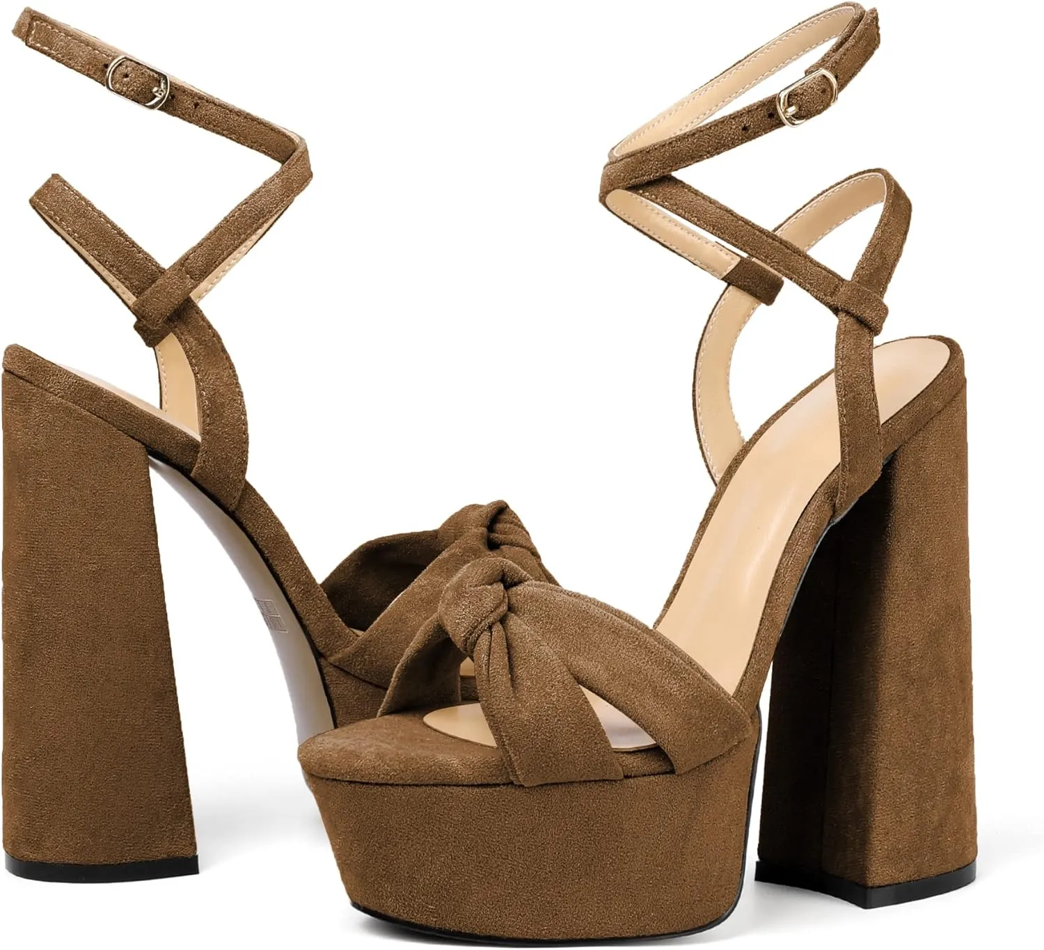 Soireelady Women's Platform Sandals Chunky High Heels Open Toe Crisscross Strap Heeled Sandals Dressy Heels for Party Evening and Nightclub