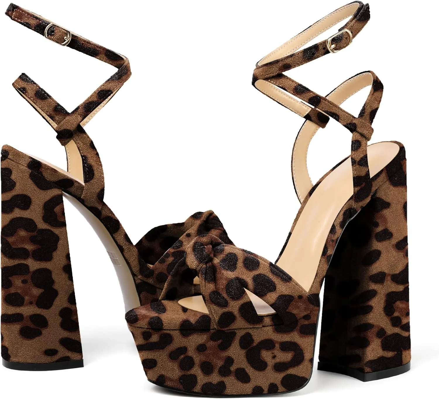 Soireelady Women's Platform Sandals Chunky High Heels Open Toe Crisscross Strap Heeled Sandals Dressy Heels for Party Evening and Nightclub