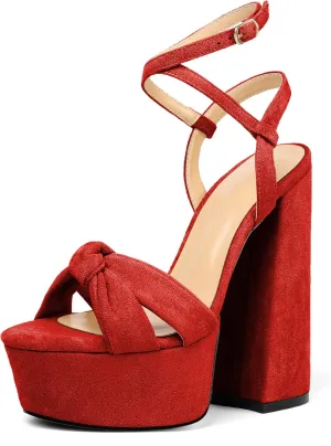 Soireelady Women's Platform Sandals Chunky High Heels Open Toe Crisscross Strap Heeled Sandals Dressy Heels for Party Evening and Nightclub