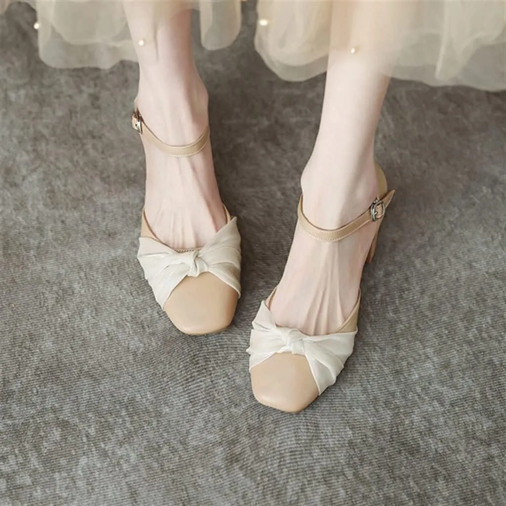 Spring Mid-heeled Sandals Mesh A Word with Package Thick with Single Shoes 3cm