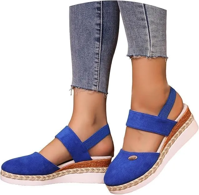 Spring Shoes for Women 2025, Closed Toe Platform Wedge Espadrilles Wedges for Women Dressy Wedges Sandals, Comfortable Anti Slip Summer Shoes Heel Casual with Adjustable Buckle Ankle Strap