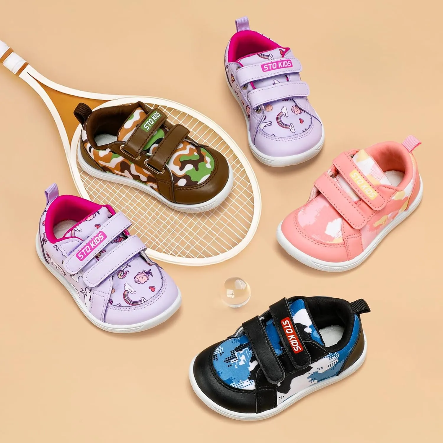 STQ Toddler Wide Toe Box Barefoot Shoes Girls Boys Sneakers Kids Tennis Shoes Lightweight Non-Slip Zero Drop First Walking Shoe Comfort Outdoor Activities School