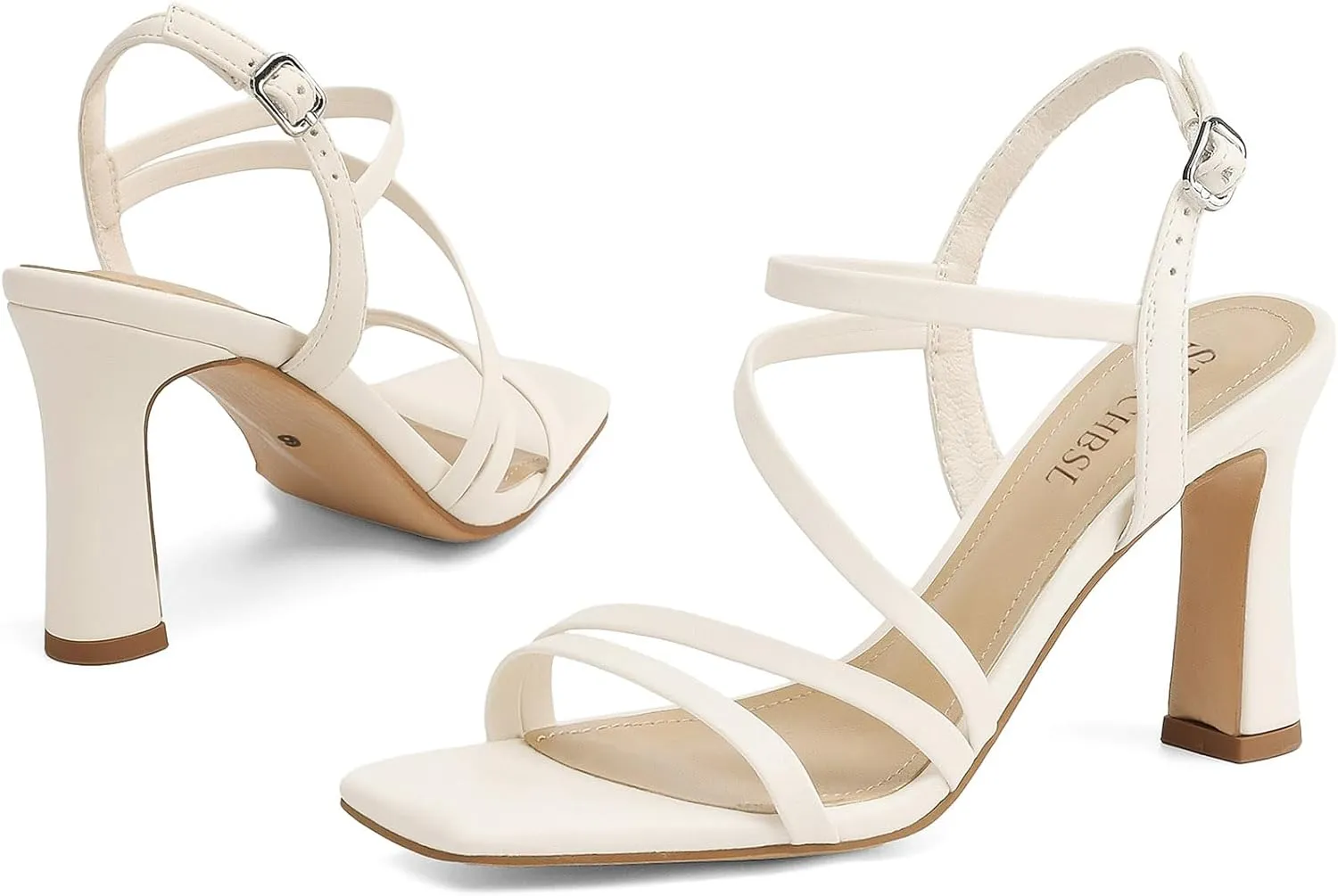 Strappy Heels for Women Dressy Heeled Sandals Square Toe Heels with Ankle Strap Chunky High Heels