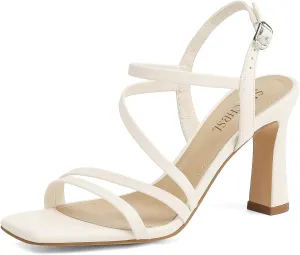 Strappy Heels for Women Dressy Heeled Sandals Square Toe Heels with Ankle Strap Chunky High Heels