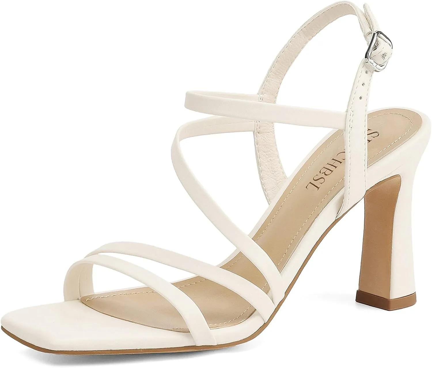 Strappy Heels for Women Dressy Heeled Sandals Square Toe Heels with Ankle Strap Chunky High Heels
