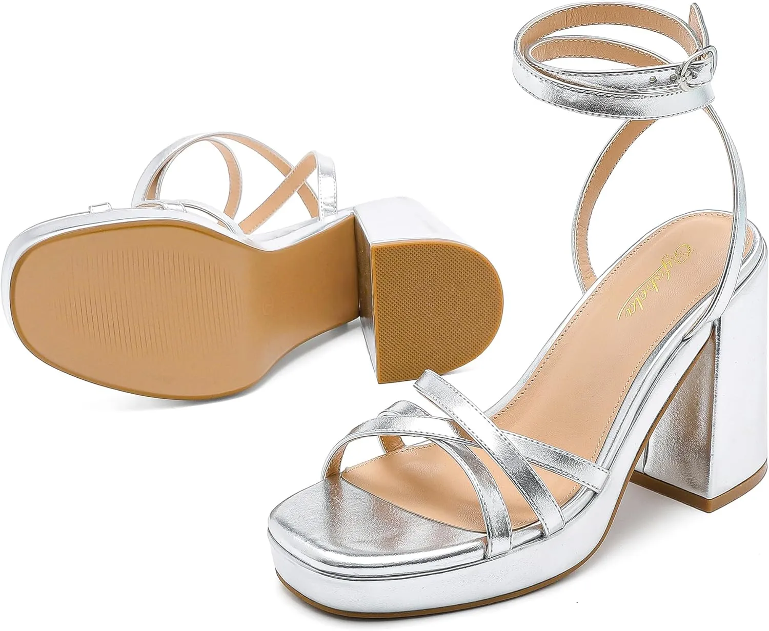 Strappy Platform Heels for Women Heeled Sandals with Lace Up Ankle Strap Square Open Toe Block Heels for Wedding Work Party Prom Dress