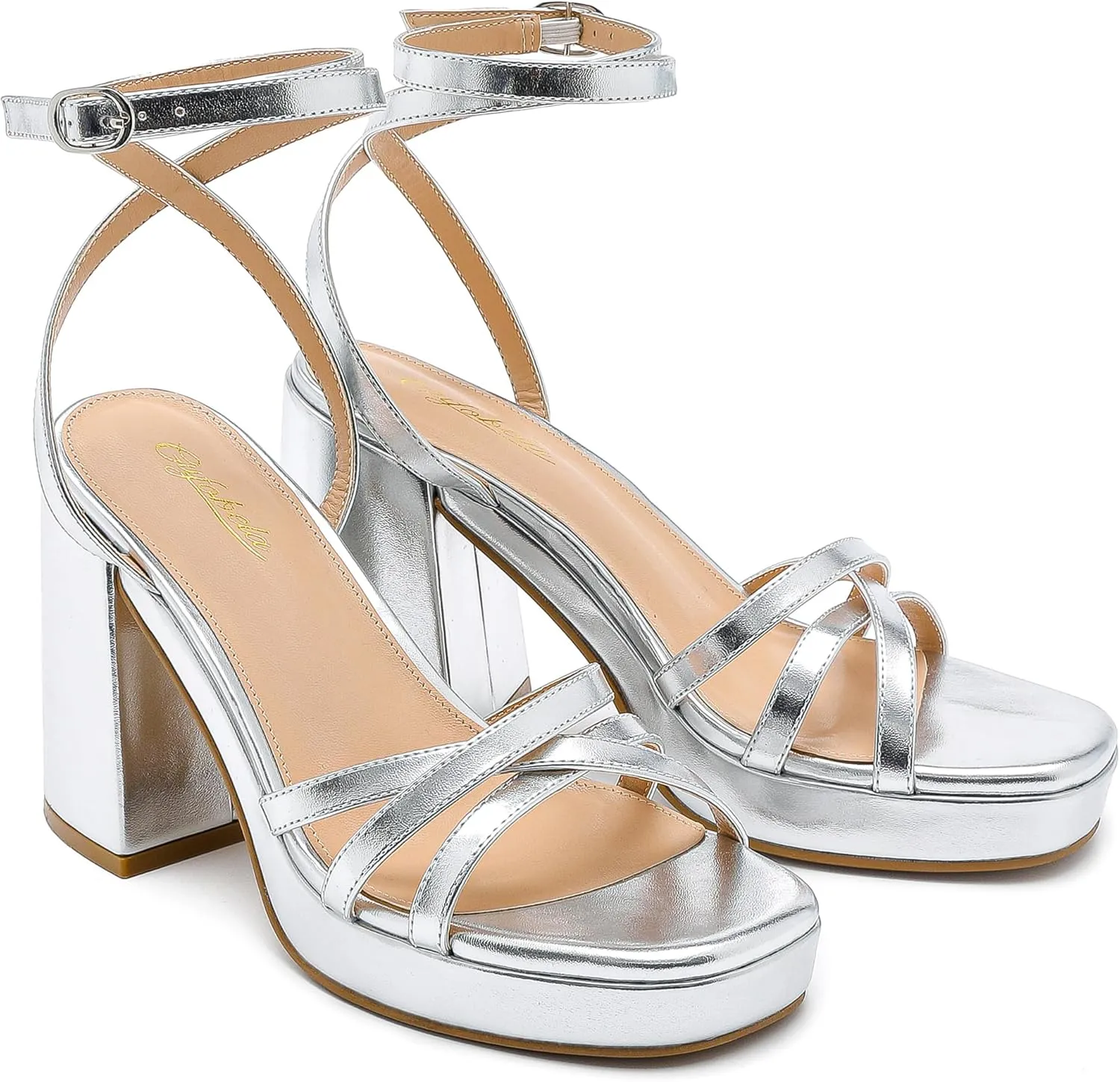 Strappy Platform Heels for Women Heeled Sandals with Lace Up Ankle Strap Square Open Toe Block Heels for Wedding Work Party Prom Dress
