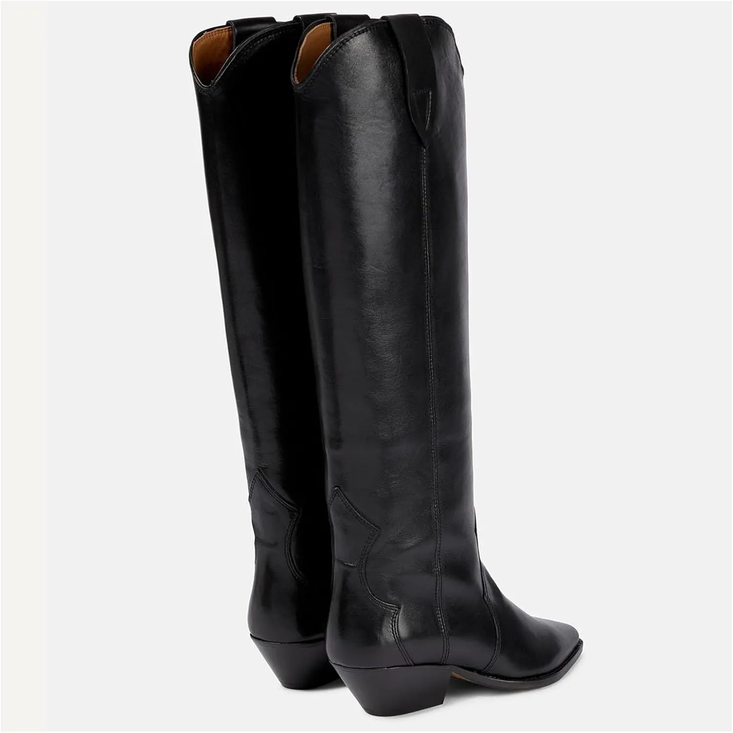 Suede Knee High Boots for Women Pointed Toe Cowboy Boots Chunky Low Heels Tall Long Boots Dressy Pull on Wide Calf Fashion Casual