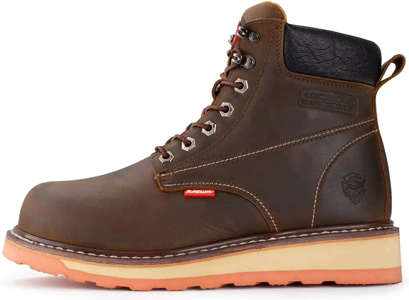 SUREWAY 6” Mens Heavy Duty Soft/Steel Toe Work Boots for Men,Goodyear Welt,Extremely Comfortable Durable Proved,Oil/Slip Resistant,Thicker Leather,Wedge Sole,EH Safety Industrial Construction Boots