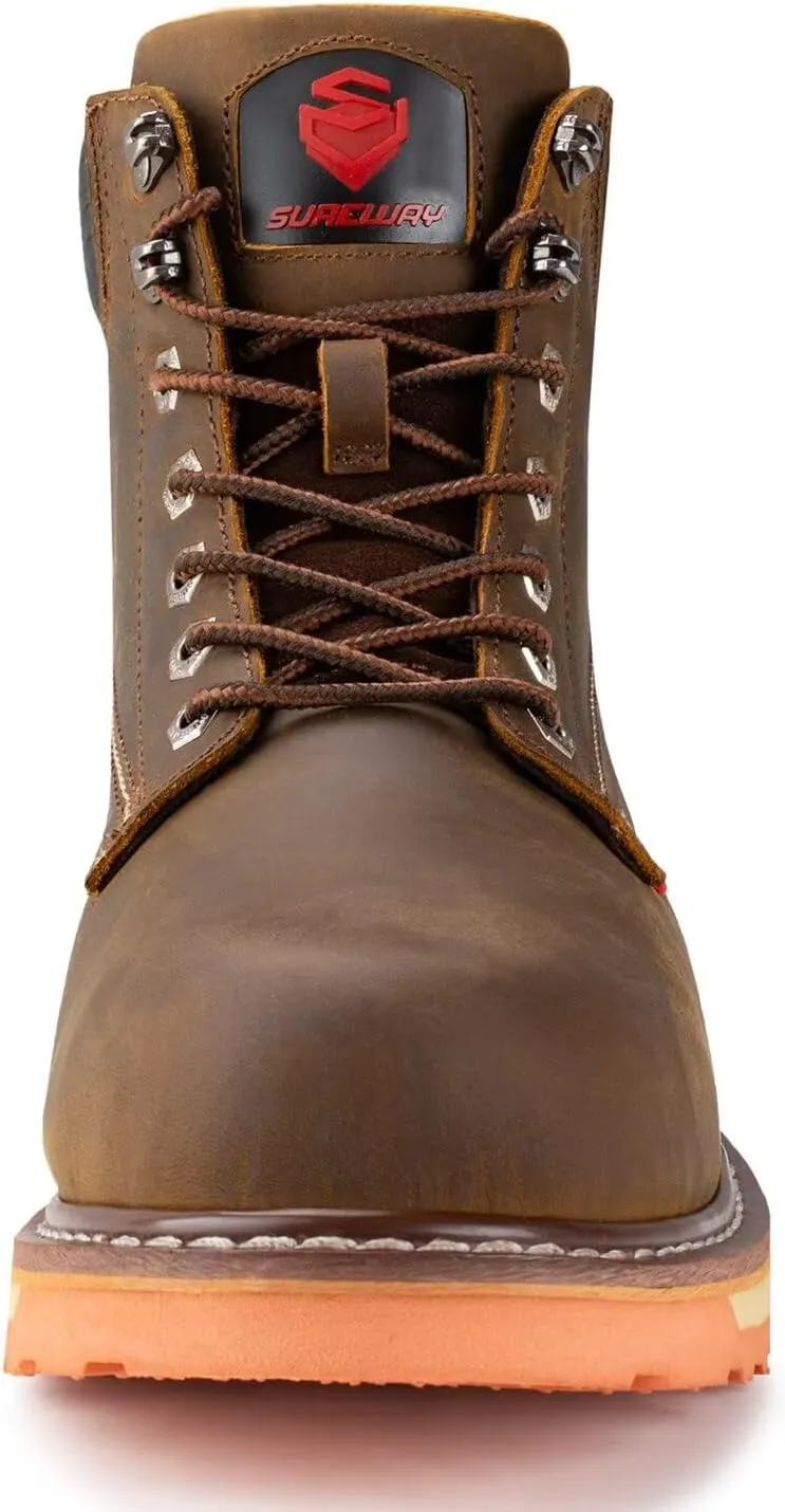 SUREWAY 6” Mens Heavy Duty Soft/Steel Toe Work Boots for Men,Goodyear Welt,Extremely Comfortable Durable Proved,Oil/Slip Resistant,Thicker Leather,Wedge Sole,EH Safety Industrial Construction Boots