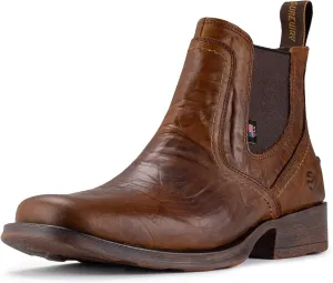 SUREWAY Mens Western Chelsea Cowboy Boots, Square Toe Casual/Work/Dress Boots, Ankle Length, Retro Stylish, Durable Comfortable, All-Weather