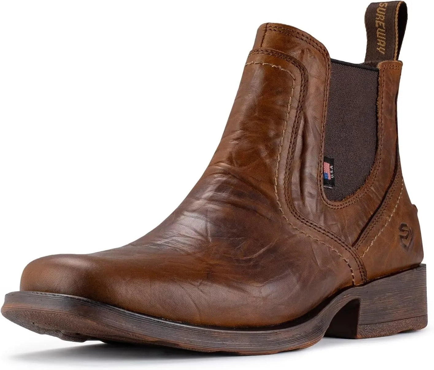 SUREWAY Mens Western Chelsea Cowboy Boots, Square Toe Casual/Work/Dress Boots, Ankle Length, Retro Stylish, Durable Comfortable, All-Weather