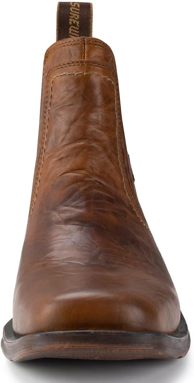 SUREWAY Mens Western Chelsea Cowboy Boots, Square Toe Casual/Work/Dress Boots, Ankle Length, Retro Stylish, Durable Comfortable, All-Weather
