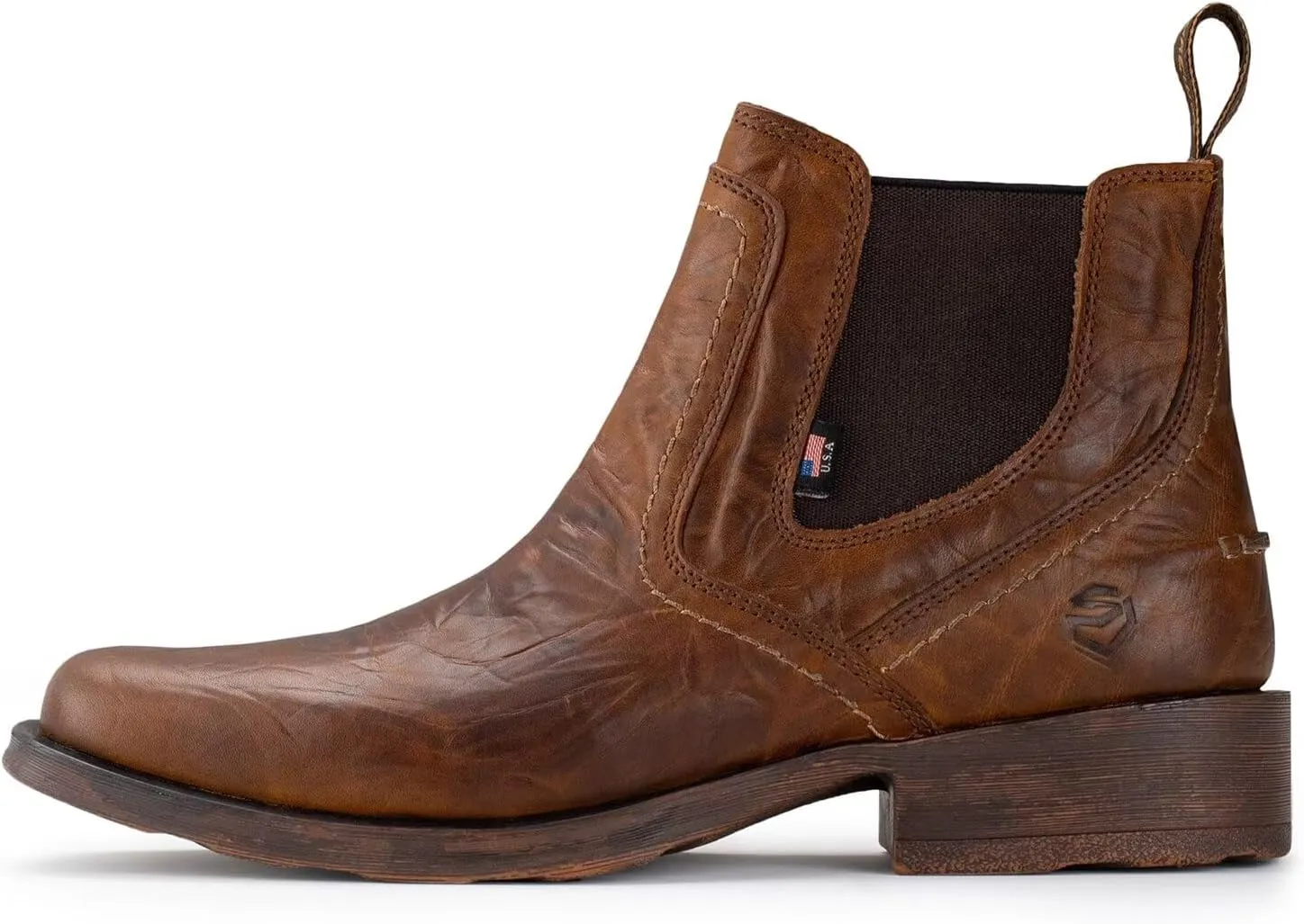 SUREWAY Mens Western Chelsea Cowboy Boots, Square Toe Casual/Work/Dress Boots, Ankle Length, Retro Stylish, Durable Comfortable, All-Weather