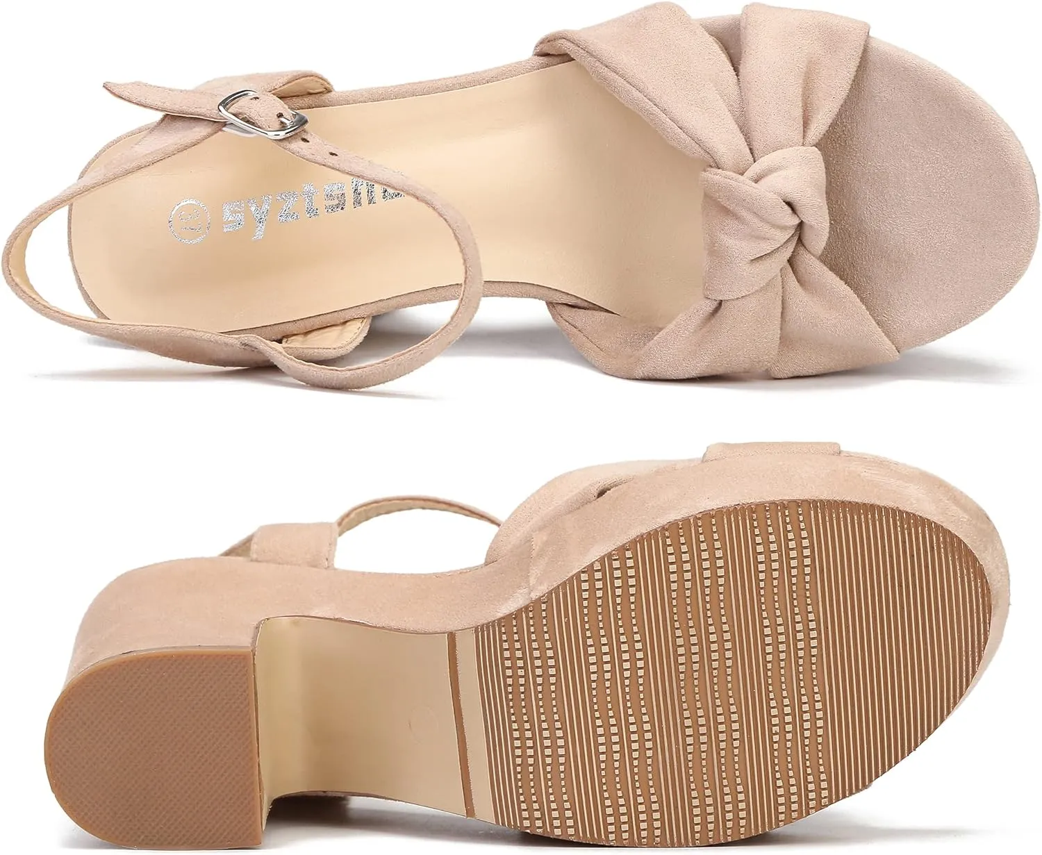 syztsho Women's Platform Heels Ankle Strap Sandals Peep Toe Suede Wedges Sandal Fashion Wedding Sexy Dress Block Chunky High Heel Pumps