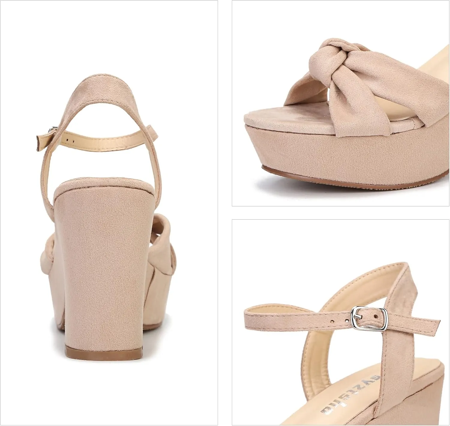 syztsho Women's Platform Heels Ankle Strap Sandals Peep Toe Suede Wedges Sandal Fashion Wedding Sexy Dress Block Chunky High Heel Pumps