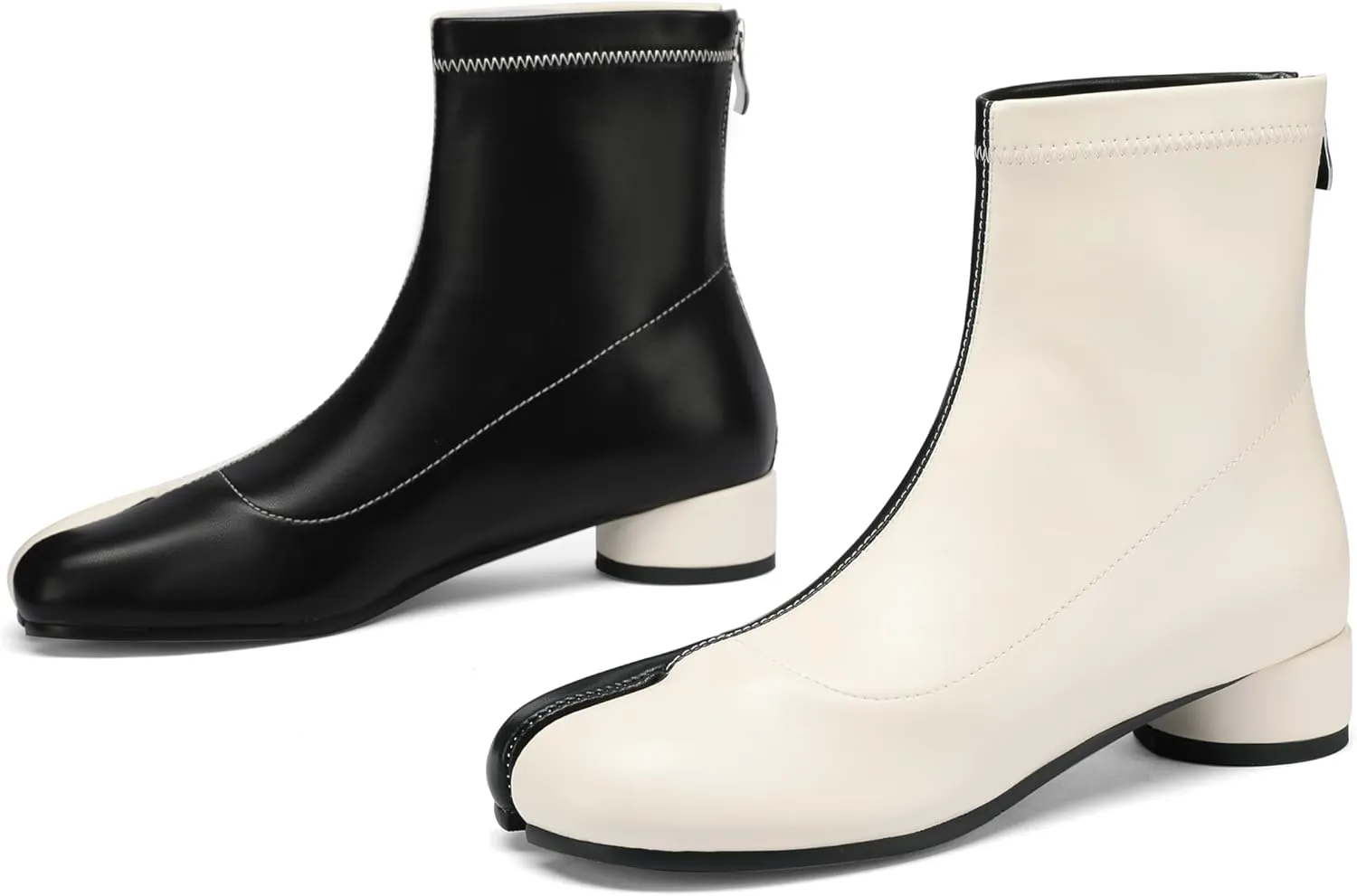 Tabi Boots Split Toe Ankle Boots for Women Japanese Ninja Shoes Low Heel Block Heels Booties Artificial Leather Boots