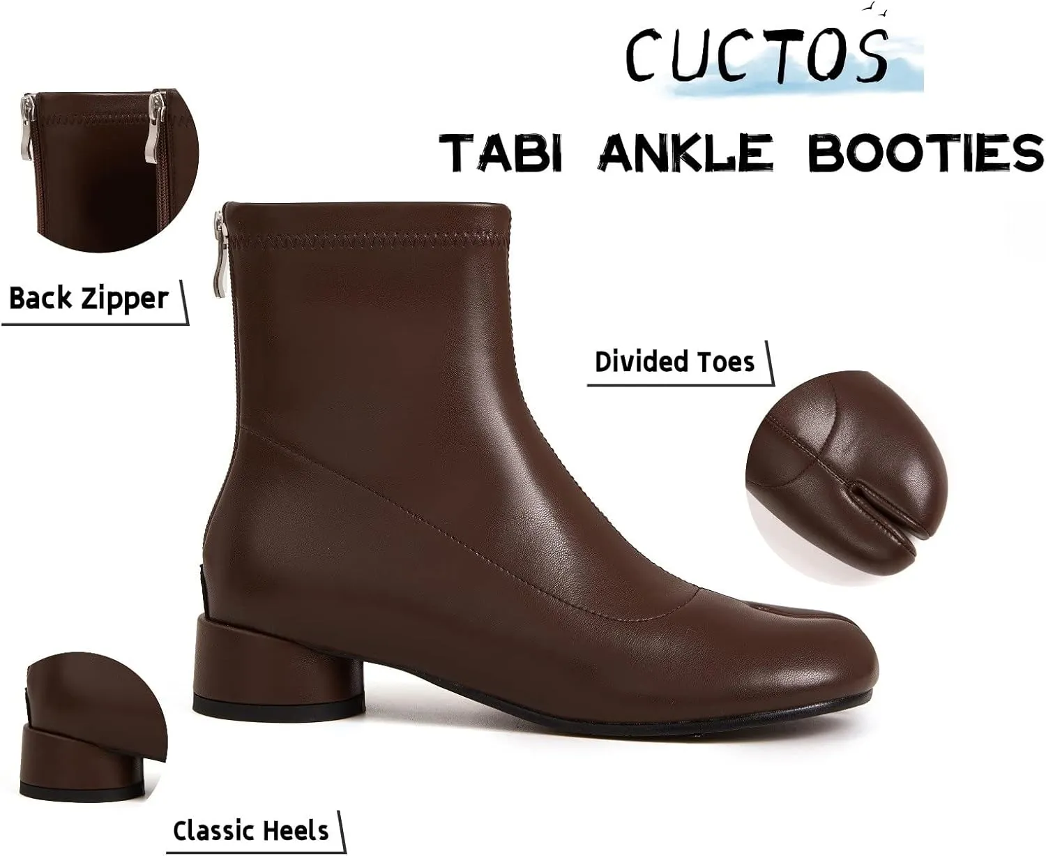 Tabi Boots Split Toe Ankle Boots for Women Japanese Ninja Shoes Low Heel Block Heels Booties Artificial Leather Boots