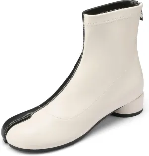 Tabi Boots Split Toe Ankle Boots for Women Japanese Ninja Shoes Low Heel Block Heels Booties Artificial Leather Boots