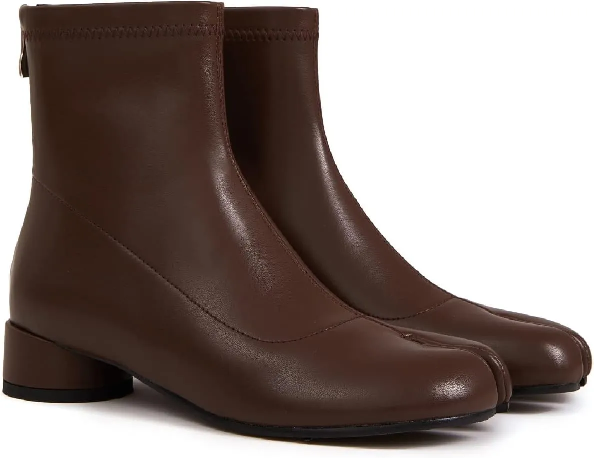 Tabi Boots Split Toe Ankle Boots for Women Japanese Ninja Shoes Low Heel Block Heels Booties Artificial Leather Boots