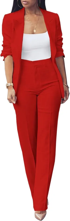 Tcremisa Women's Fashion Fall 2 Piece Pant Suit Dressy Long Sleeve Blazer and Slim Fit Pants Set Business Outfits