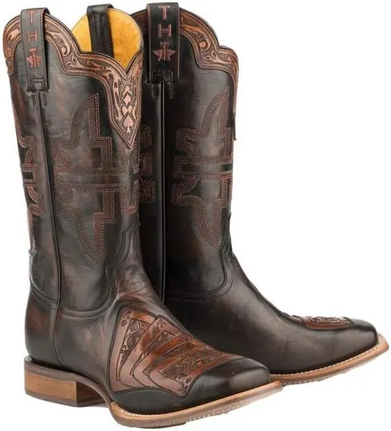 Tin Haul Mens Black Leather 4 Kings Gambling Cowboy Boots