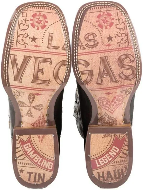 Tin Haul Mens Black Leather 4 Kings Gambling Cowboy Boots