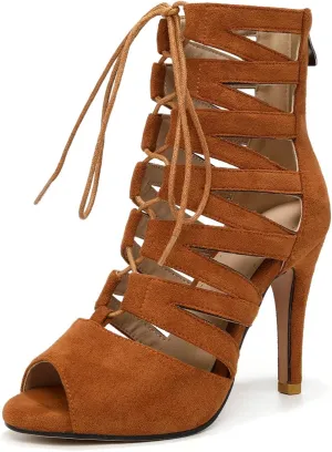 TINRYMX Womens Ballroom Dance Shoes Ankle Boots Lace up Booties Mordern Jazz Latin Salsa Heels, Model DS-K500