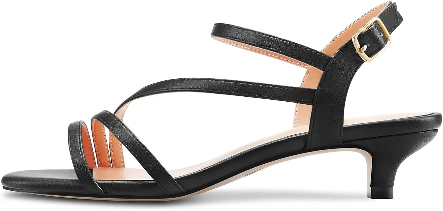 TNYNFBEB Women Low Kitten Heel Peep Open Toe Sandals Ankle Strap Buckle Prom Party Cute Basic Classic 1.4 Inches Heels