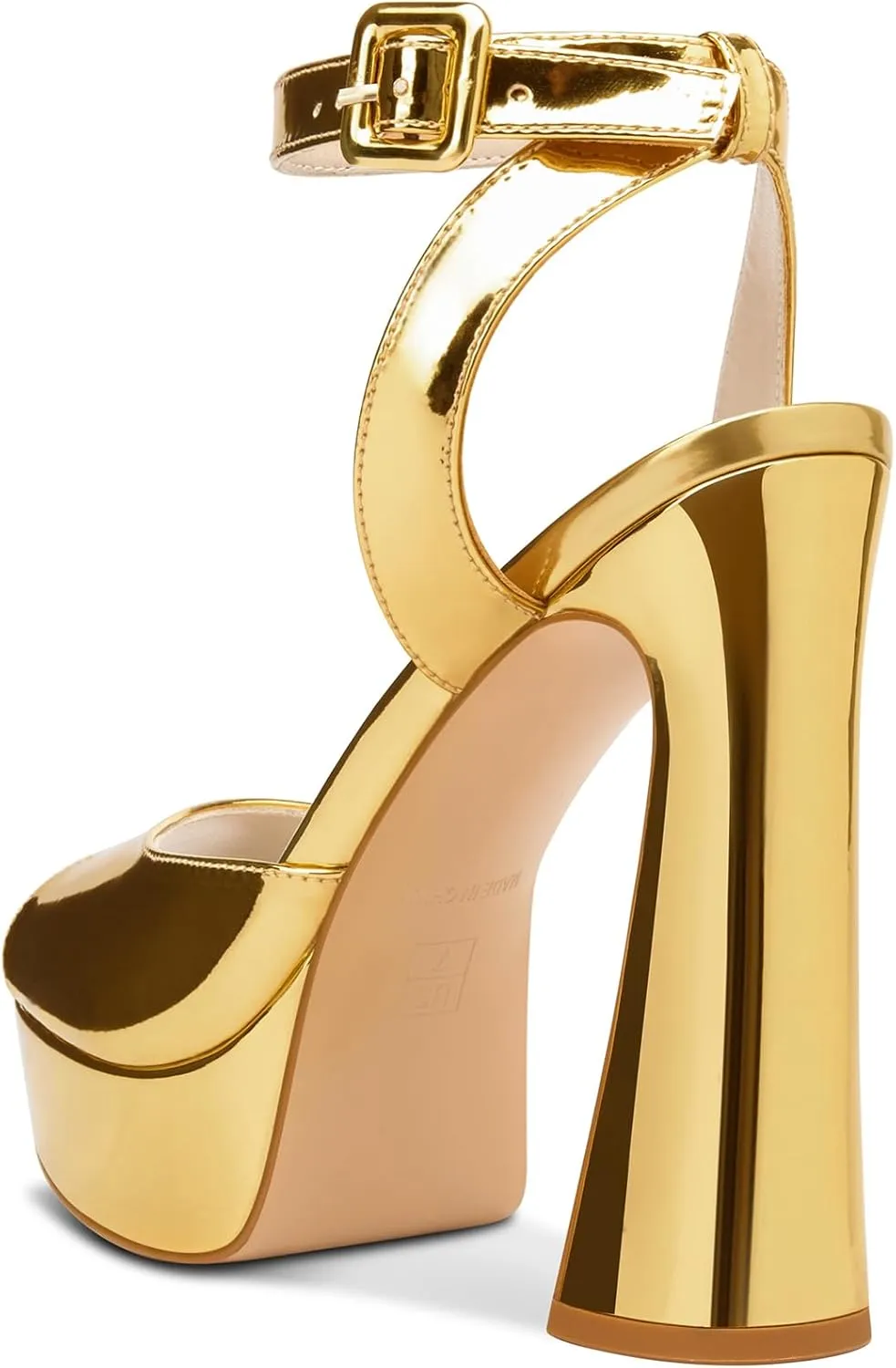 TNYNFBEB Womens Chunky Block High Platform Heel Peep Open Toe Sandals Ankle Strap Buckle Prom Dress Patent Leather 5.1 Inches Heels