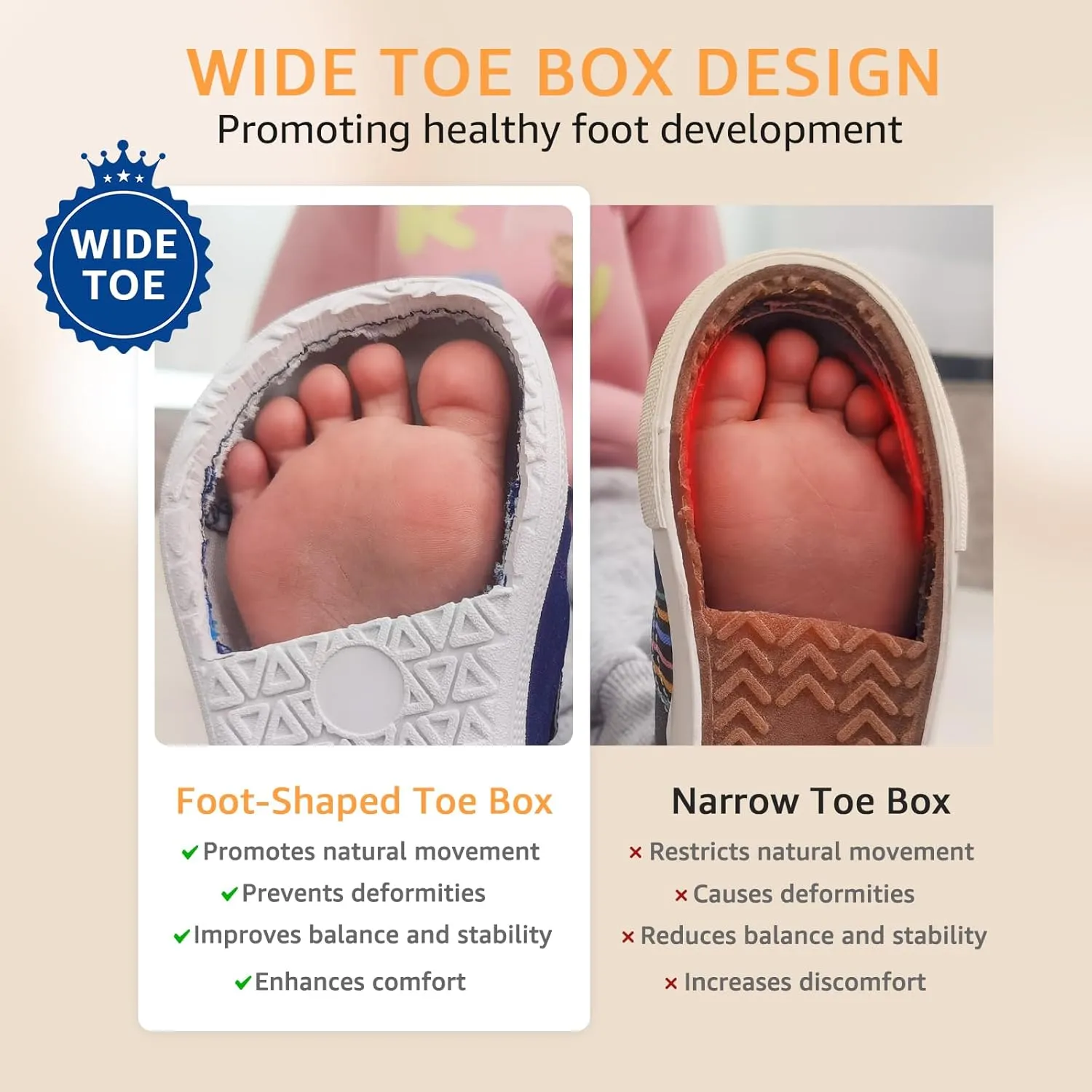 Toddler Wide Toe Box Barefoot Shoes Boys Girls Zero Drop,Baby First Walking Shoes Little Kids Sneakers Non-Slip Preschool Running Tennis Canvas Casual Preschool Outdoor Activities