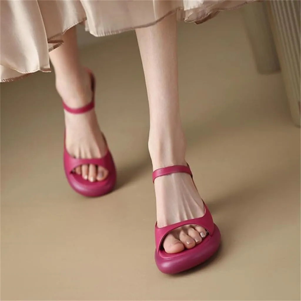 Toe Thick Sole Sandals For Women Wearing Thick Heeled High Heeled Half Slippers In Cowhide