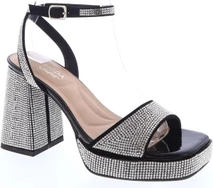 TOP Moda Women Open Toe Rhinestone Platform Chunky Block heel Sandal with Ankle Strap
