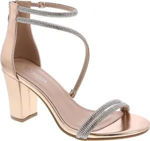 TOP Moda Women's Ankle Strap Open Toe Dressy Formal Strappy Rhinestone Chunky Heel Sandals, 6