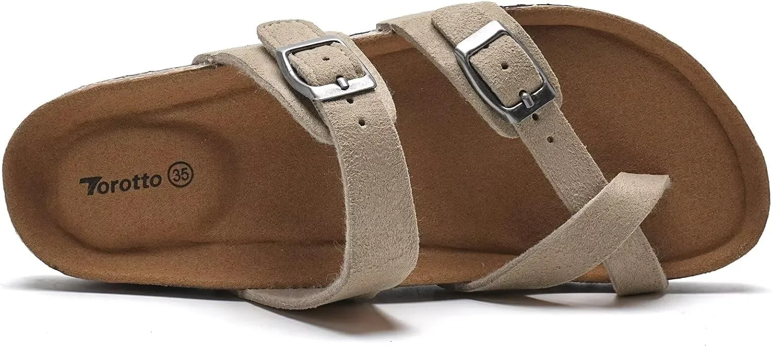 Torotto Boys Girls Sandals with Cork Footbed Adjustable Buckle Casual Flip Flops Sandals Open Toes Flat for Kids Toddler