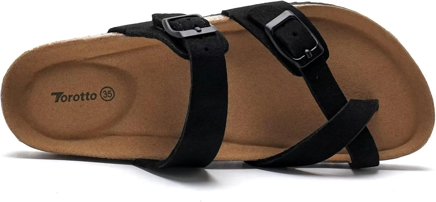 Torotto Boys Girls Sandals with Cork Footbed Adjustable Buckle Casual Flip Flops Sandals Open Toes Flat for Kids Toddler