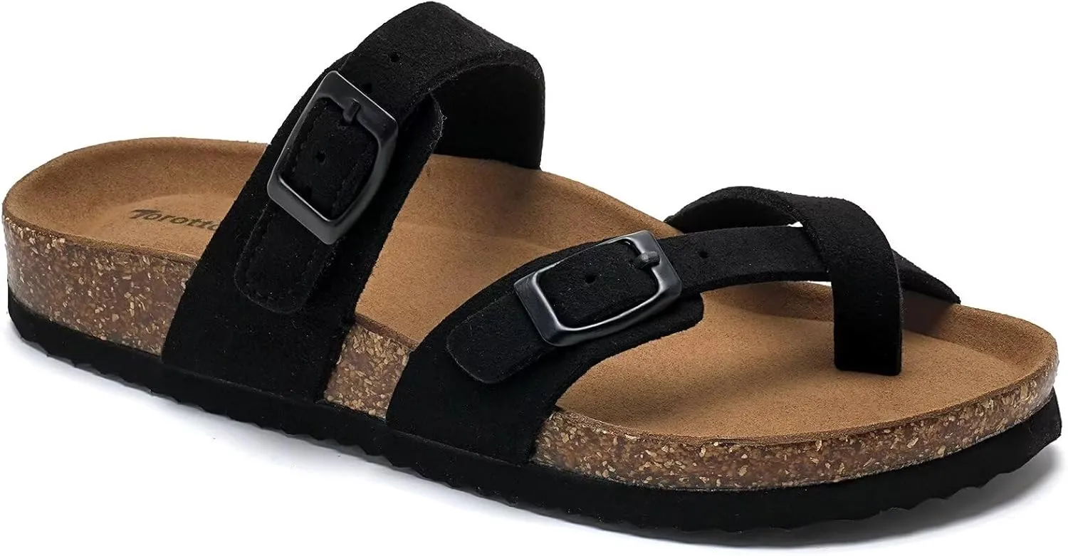 Torotto Boys Girls Sandals with Cork Footbed Adjustable Buckle Casual Flip Flops Sandals Open Toes Flat for Kids Toddler