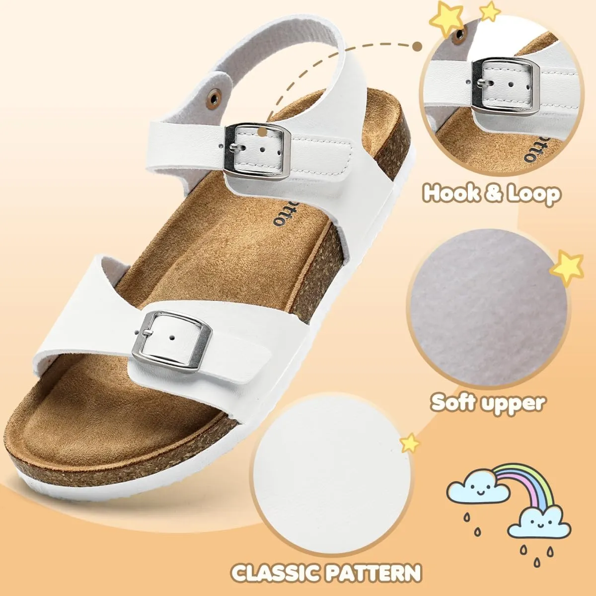 Torotto Girls Boys Sandals with Cork Footbed Adjustable Buckle Casual Slides Sandals Open Toes Flat for Kids Toddler