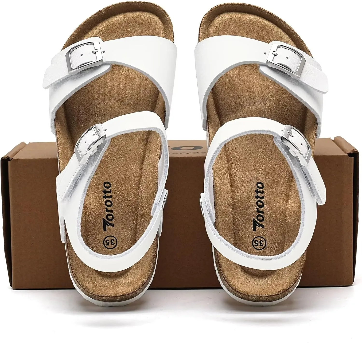Torotto Girls Boys Sandals with Cork Footbed Adjustable Buckle Casual Slides Sandals Open Toes Flat for Kids Toddler