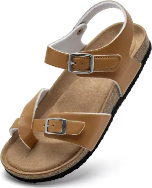 Torotto Girls Boys Sandals with Cork Footbed Adjustable Buckle Summer Slides Flip Flops Open Toes Flat for Kids Toddler