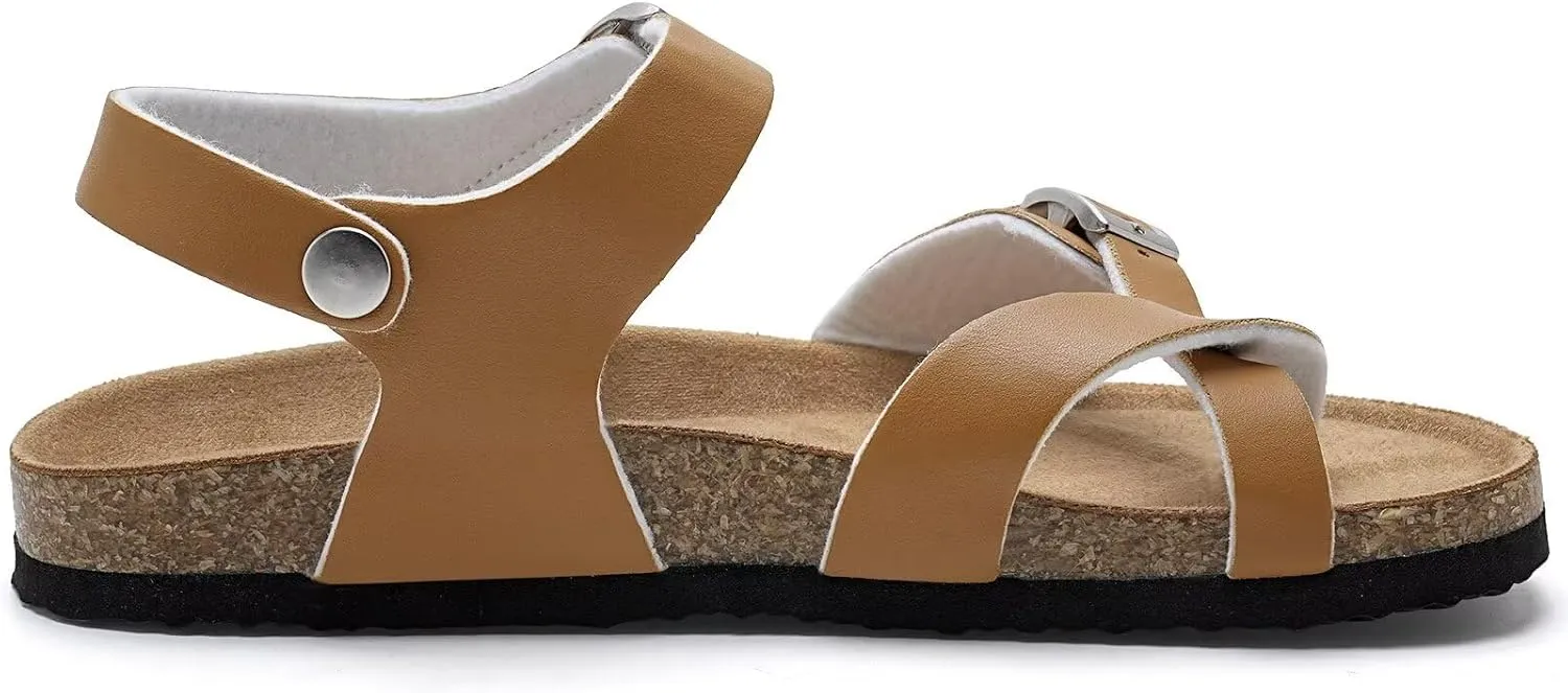 Torotto Girls Boys Sandals with Cork Footbed Adjustable Buckle Summer Slides Flip Flops Open Toes Flat for Kids Toddler