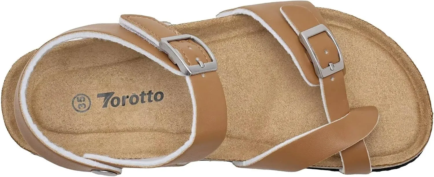 Torotto Girls Boys Sandals with Cork Footbed Adjustable Buckle Summer Slides Flip Flops Open Toes Flat for Kids Toddler