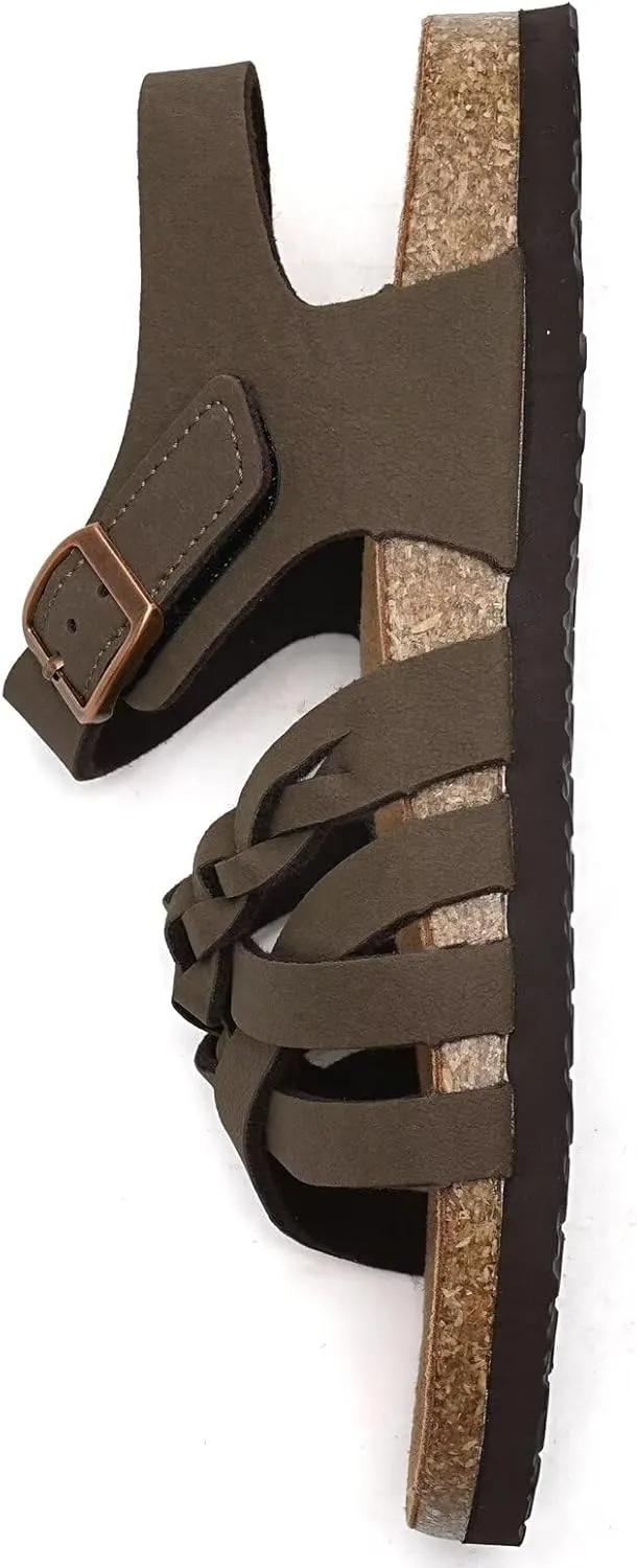 Torotto Girls Sandals with Cork Footbed Adjustable Buckle Casual Slides Sandals Open Toes Flat for Kids Toddler