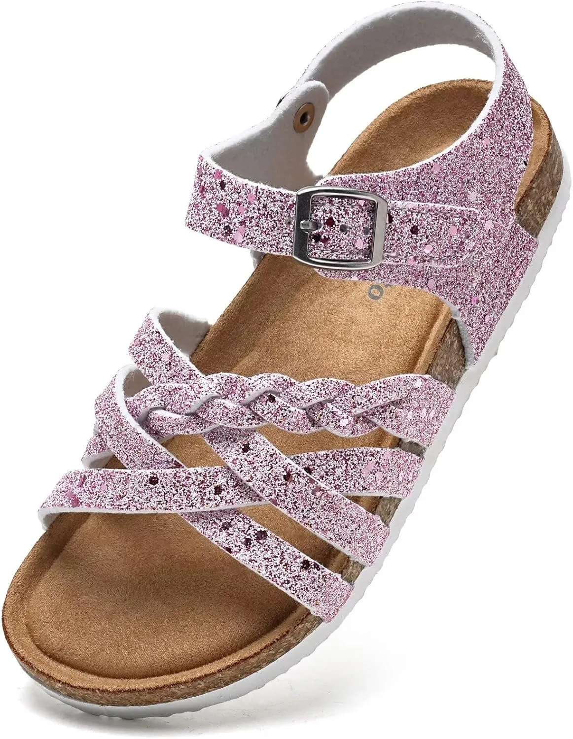Torotto Girls Sandals with Cork Footbed Adjustable Buckle Casual Slides Sandals Open Toes Flat for Kids Toddler