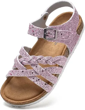 Torotto Girls Sandals with Cork Footbed Adjustable Buckle Casual Slides Sandals Open Toes Flat for Kids Toddler
